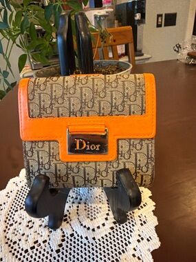 Dior Signature Canvas Small Wallet with Orange Trim